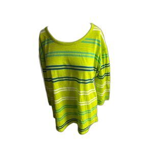 T by Talbots Women's Top Crew Neck Size SP Striped 3/4 Sleeves Cotton Blend EUC